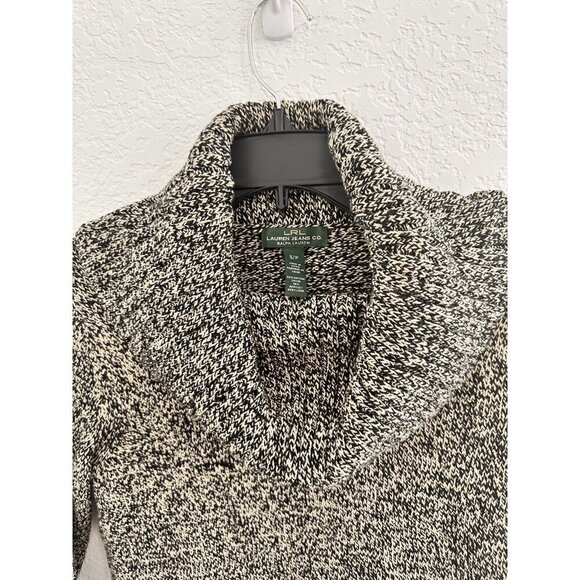LRL Lauren Jeans Co Women's Sweater S/P Black Marbled Knit Cowl Neck Grandmacore - Picture 8 of 12